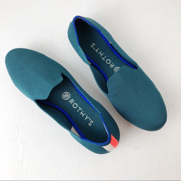 rothys teal neon stripe